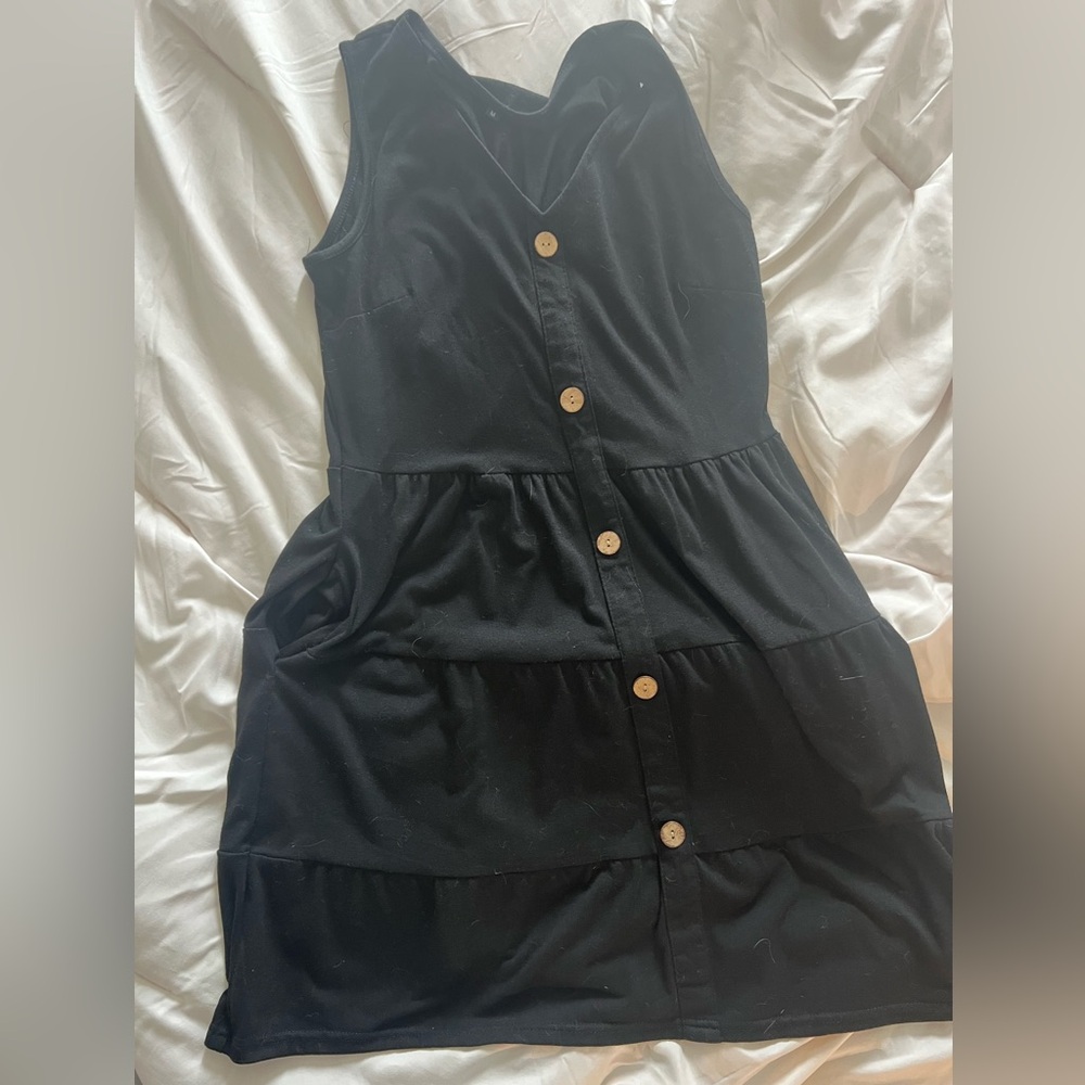 Black Button-Front Tiered Women's Dress